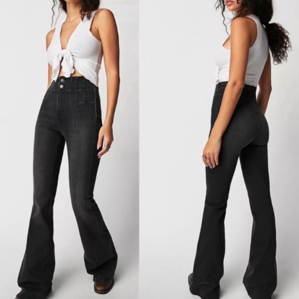 Free People High-Rise Black Flare Jeans